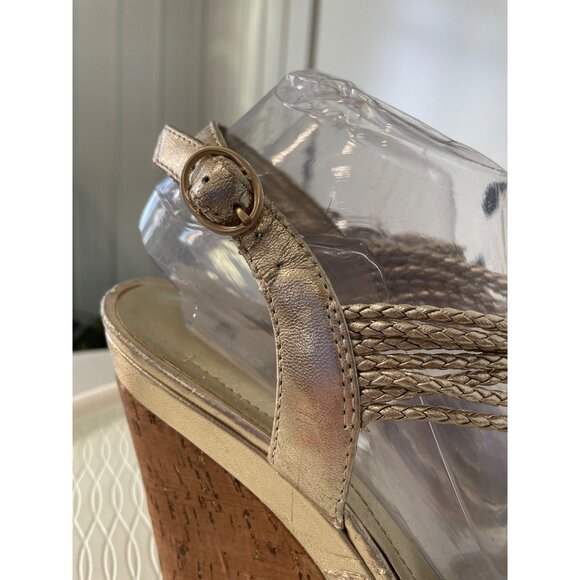 BCBGeneration Callista Wedge Sandals Size 9 Braided Strap Open Toe Gold Bohemian - Picture 11 of 12